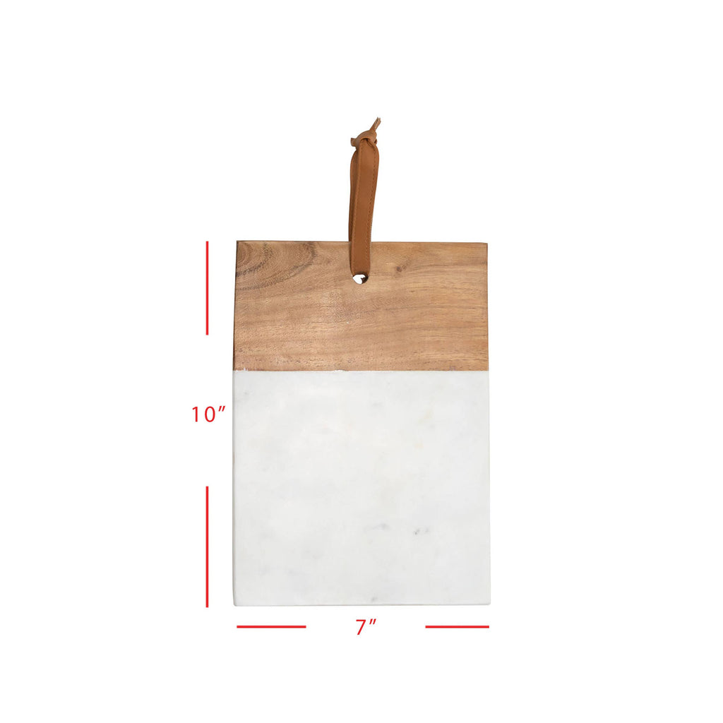 White Small Square Marble and Wood Cutting Board
