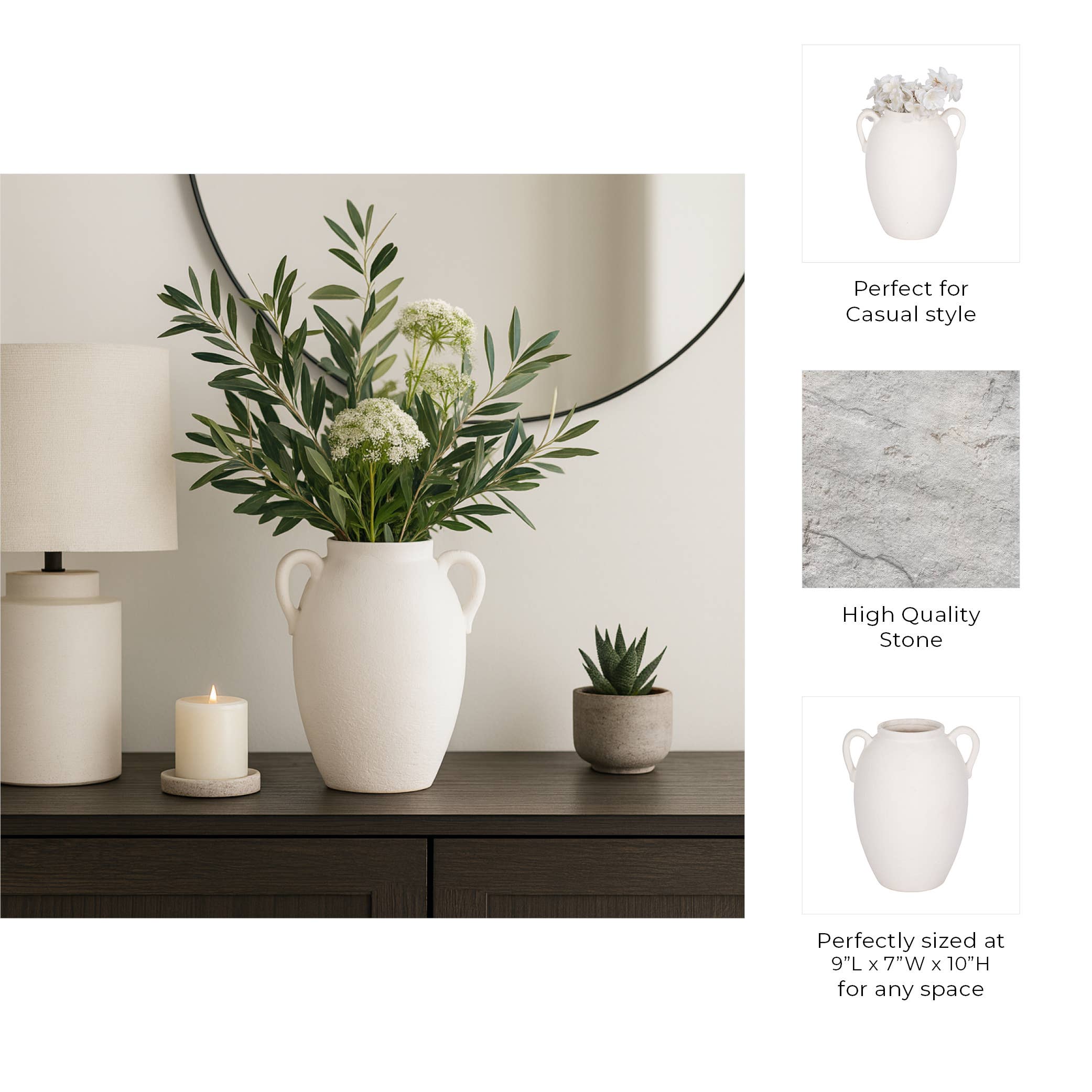 White 10 in. Ceramic Textured Jug with Handles