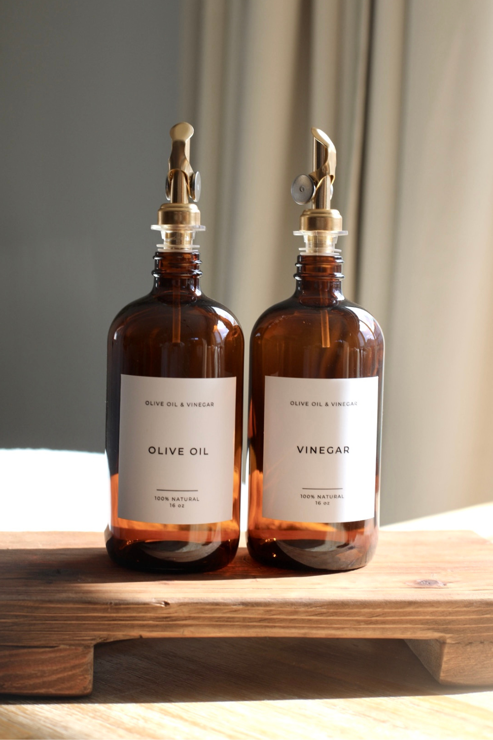 Glass Dispenser — Amber Olive Oil & Vinegar Refillable Bottles