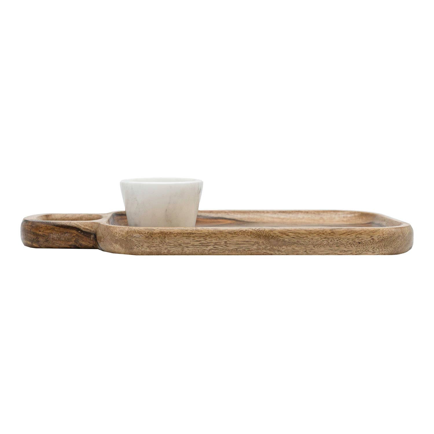 Silas Sheesham Wood Serving Tray White Marble Bowl Set 2