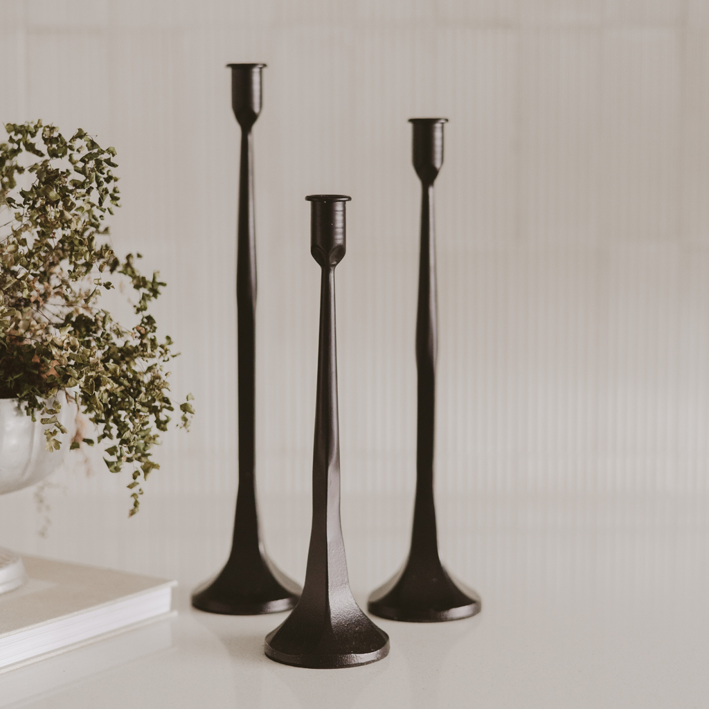 Cast Iron Taper Candle Holders, Set of 3