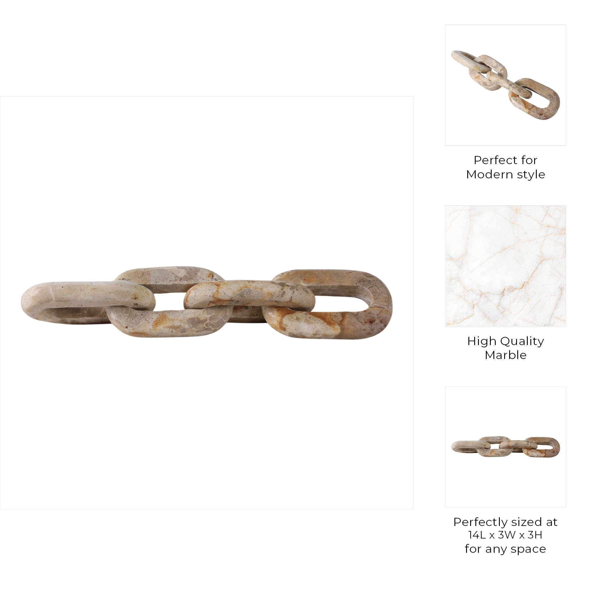 Ivory/Beige 14x3 in. Marble Novelty 4-Link Chain Sculpture
