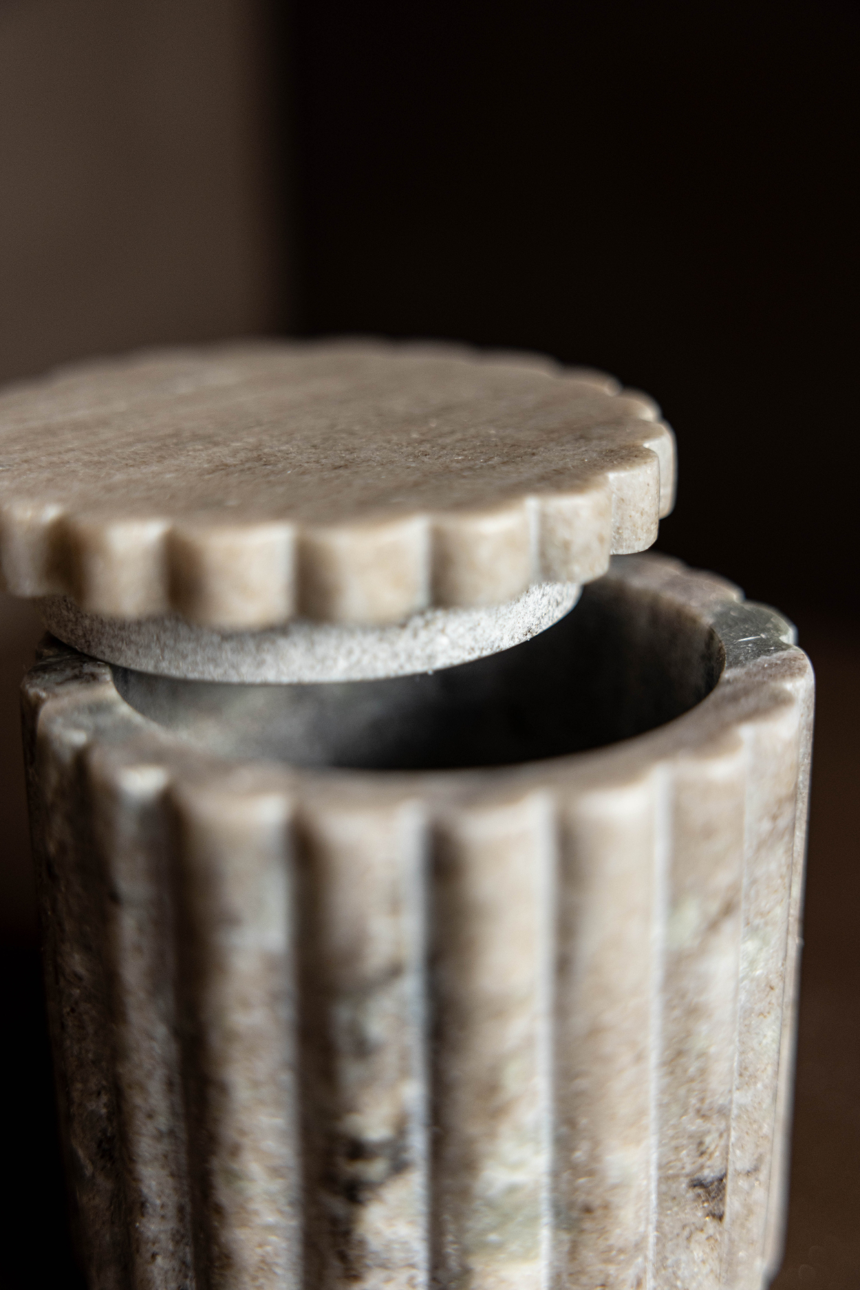 Beige Gray Marble Fluted Jar