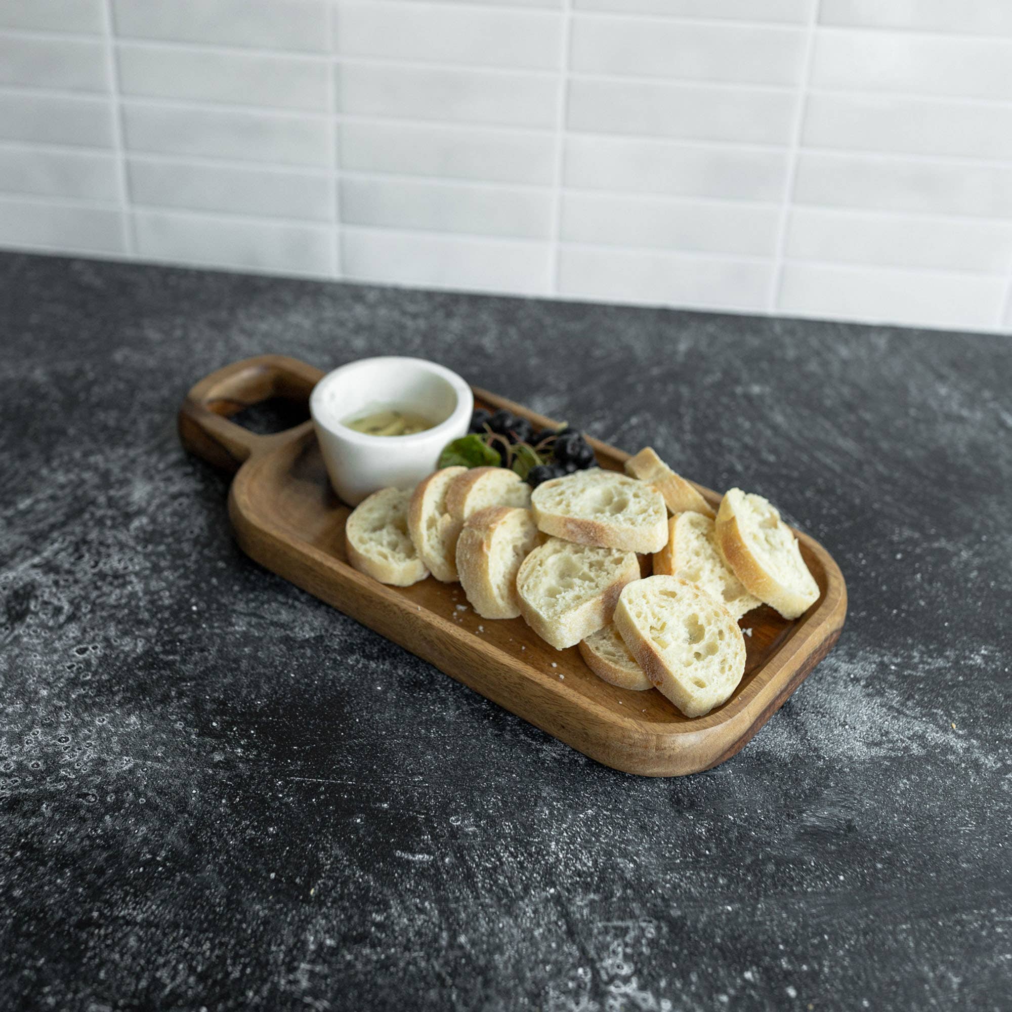 Silas Sheesham Wood Serving Tray White Marble Bowl Set 2