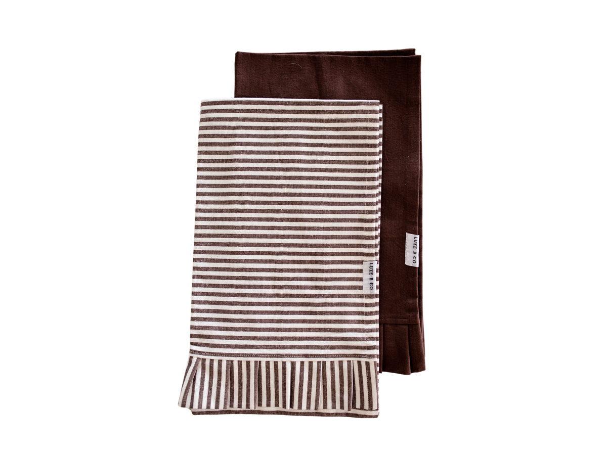 Brown & White Stripes Ruffle Kitchen Dish Towel — Set of 2