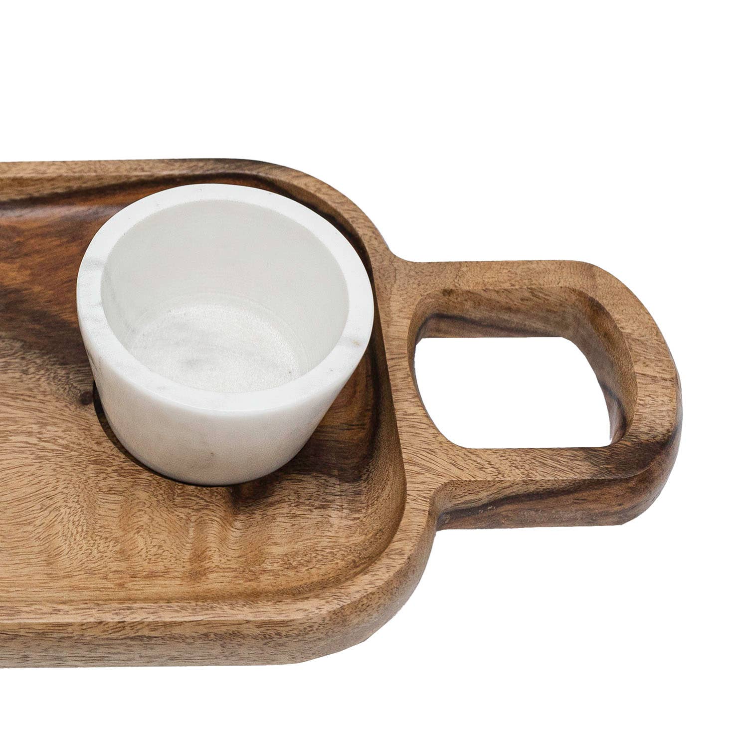 Silas Sheesham Wood Serving Tray White Marble Bowl Set 2