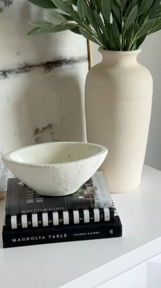 Artisanal Terracotta bowl in white, 10 in.