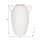 13 in. White Stoneware Textured Jug with Handles Vase
