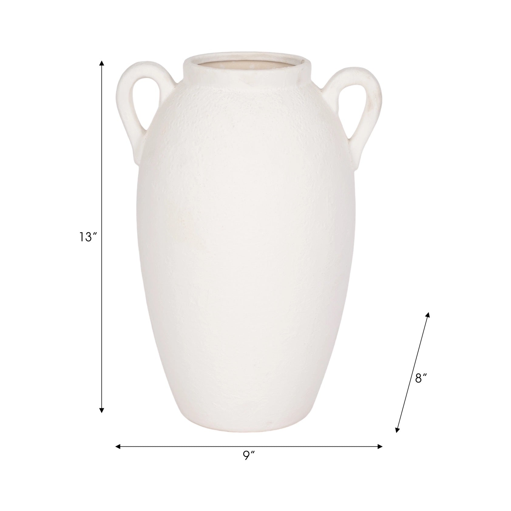 13 in. White Stoneware Textured Jug with Handles Vase