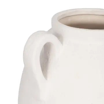 13 in. White Stoneware Textured Jug with Handles Vase