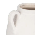 13 in. White Stoneware Textured Jug with Handles Vase