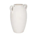 13 in. White Stoneware Textured Jug with Handles Vase