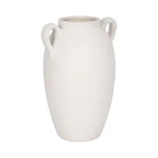 13 in. White Stoneware Textured Jug with Handles Vase
