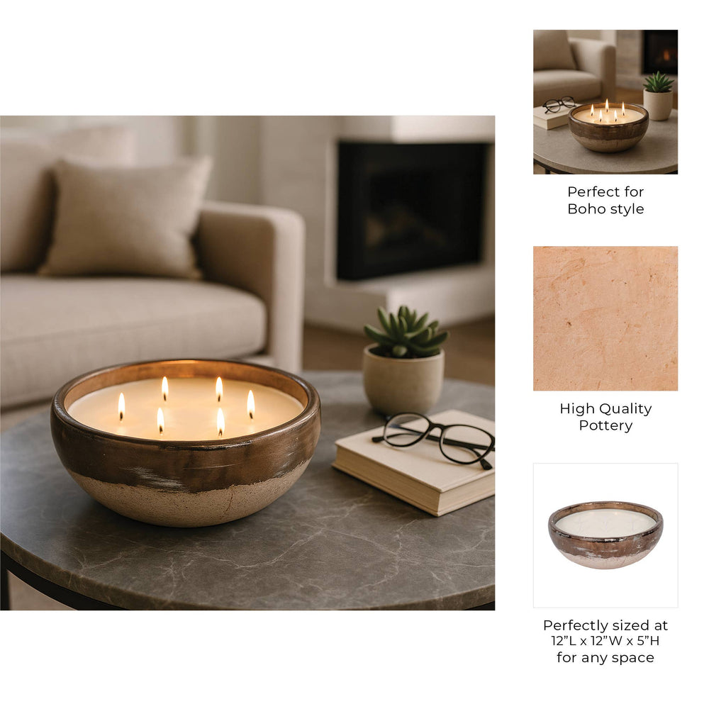 Decorative Candle - Gray/Gold Terracotta Pine Bowl, 57 Oz