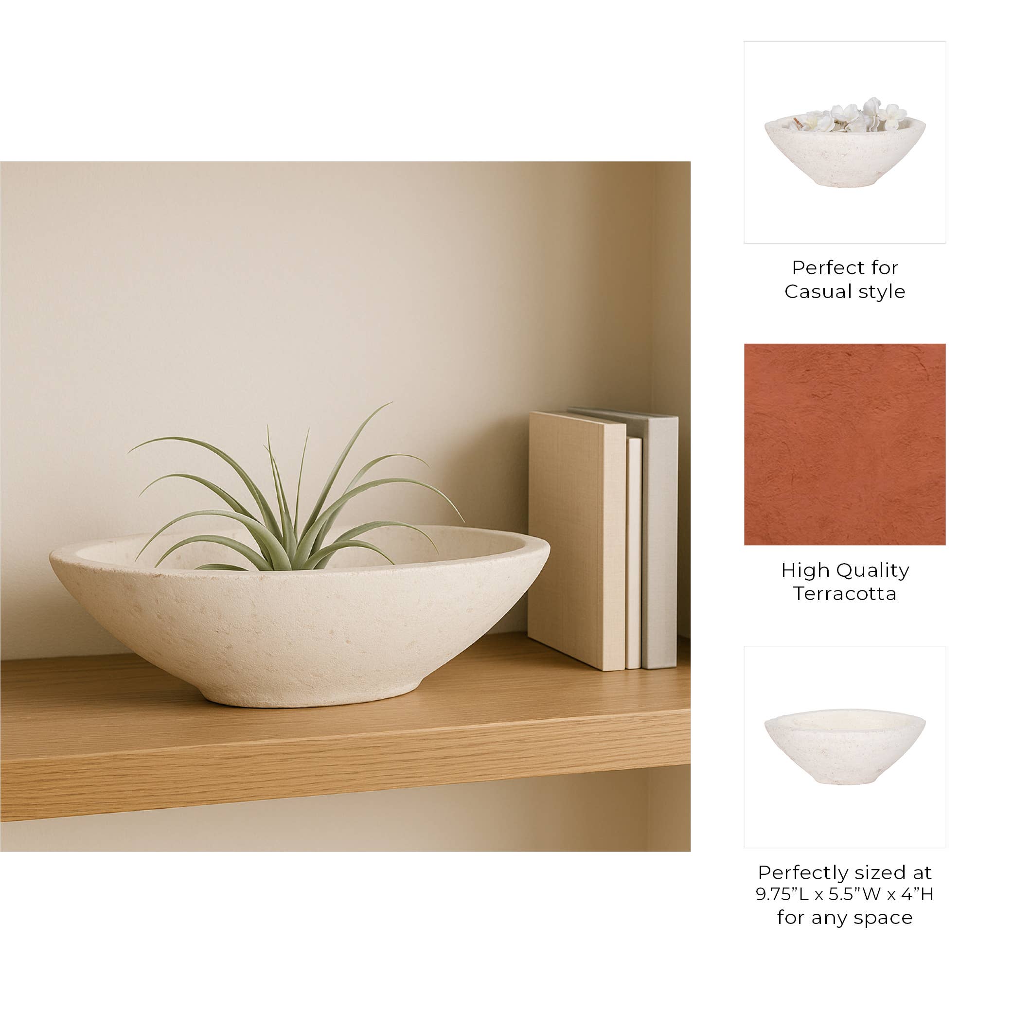 Bowl - White Artisanal Terracotta, 10 in.