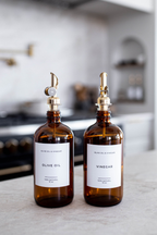 Glass Dispenser — Amber Olive Oil & Vinegar Refillable Bottles