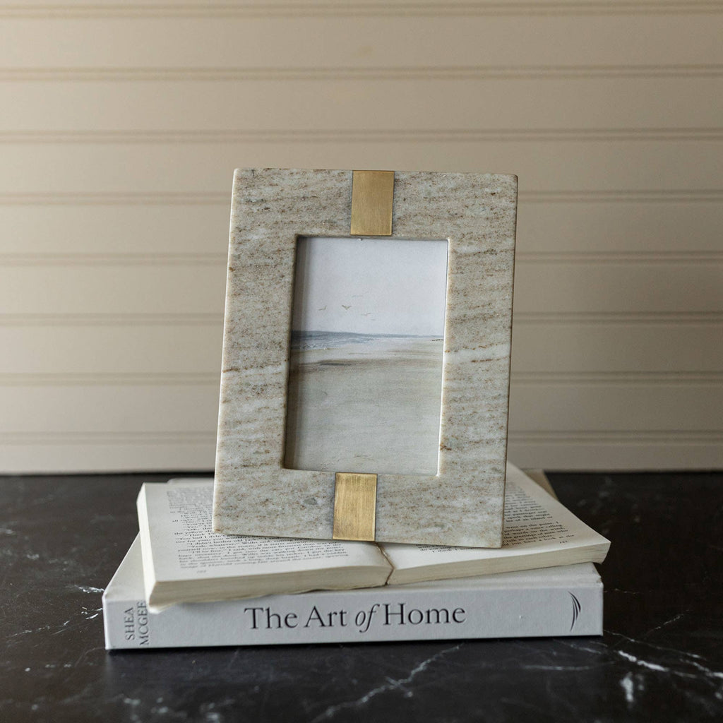 Soren Marble Picture Frame Brass Inlay in Beige- 2 sizes available.