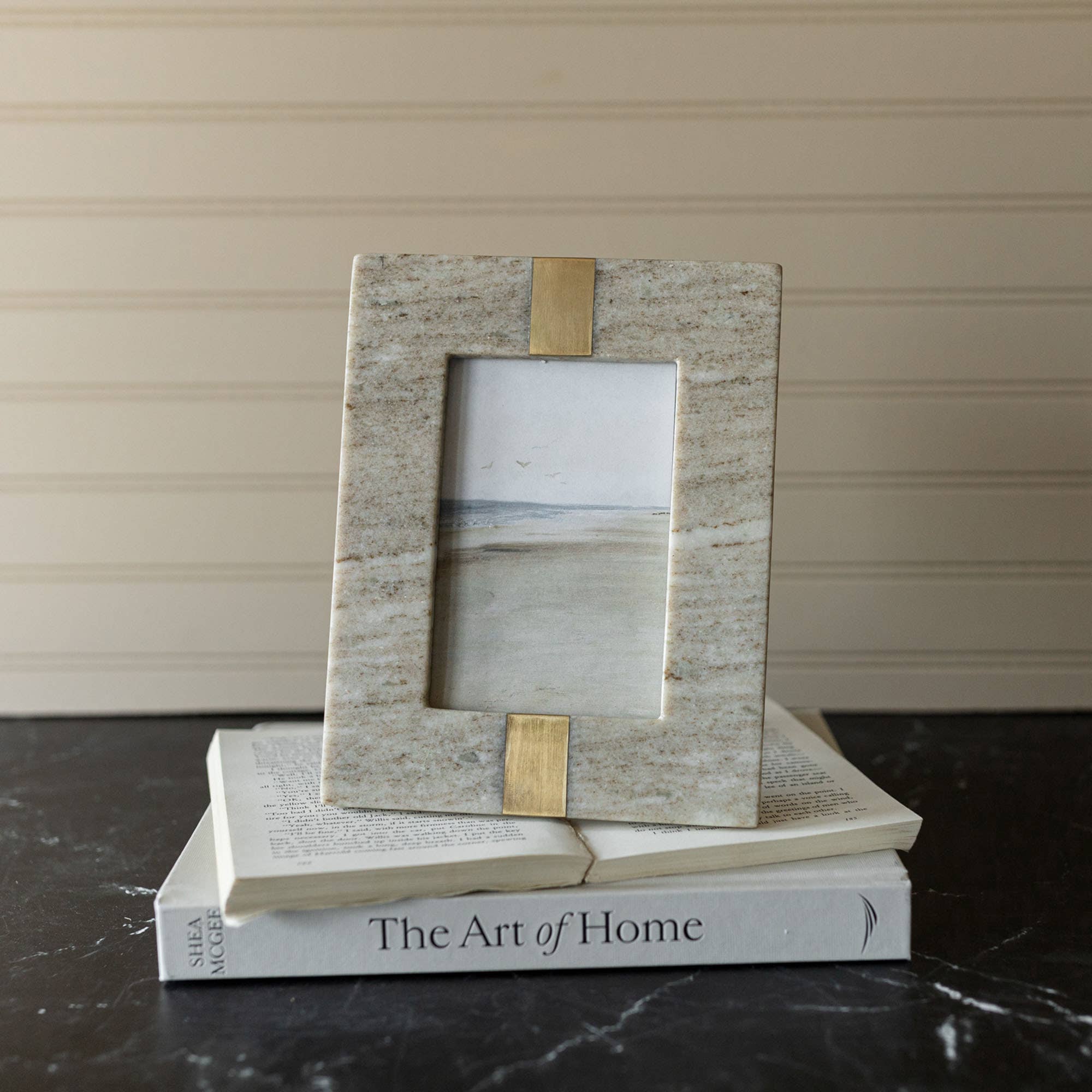 Soren Marble Picture Frame Brass Inlay in Beige- 2 sizes available.