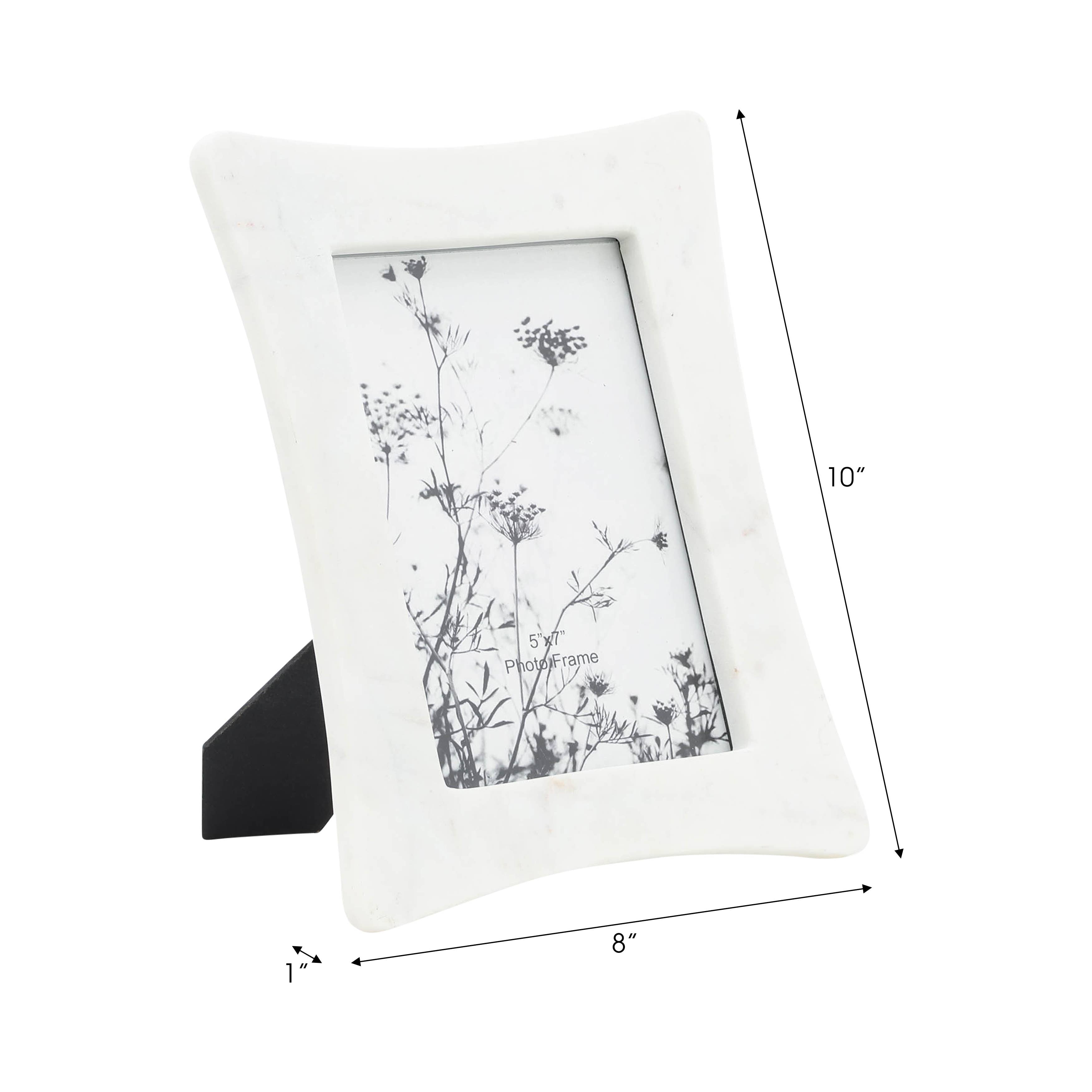 Picture Frame - White Stone Marble Rectangle Curved, 5x7 in.